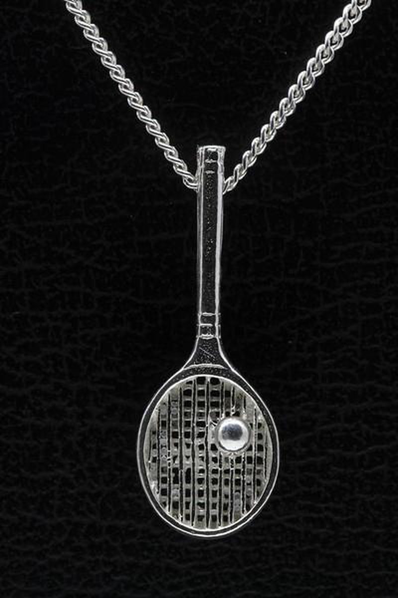 Zilveren Tennisracket ketting hanger - groot met bal