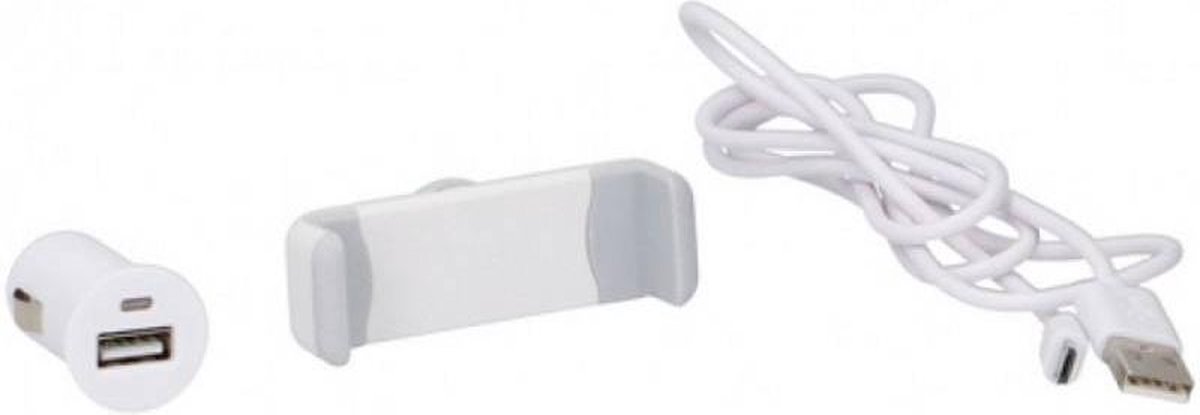 All-Ride Losse USB Autolader Met Micro USB Kabel & Telefoonhouder - Wit