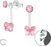 Joy|S - Zilveren vlinder Swarovski oorbellen roze - ear jackets  - 5 x 15 mm