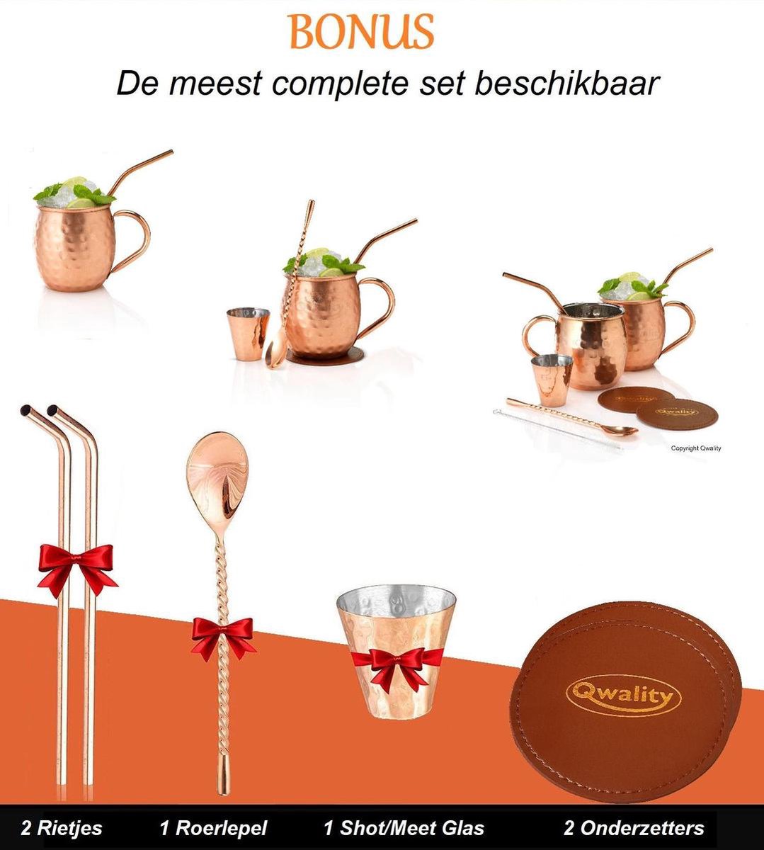 Luxe Moscow Mule Beker Set – Cocktail set - Inclusief 2 Heerlijke Mule Recepten - Luxe Cadeau Man Vrouw - 500ml - Qwality® — cadeau in Kookcadeaus - foto 4