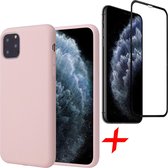 Hoesje geschikt voor iPhone 11 Pro Max - Screenprotector FullGuard - Roze Liquid Siliconen Case