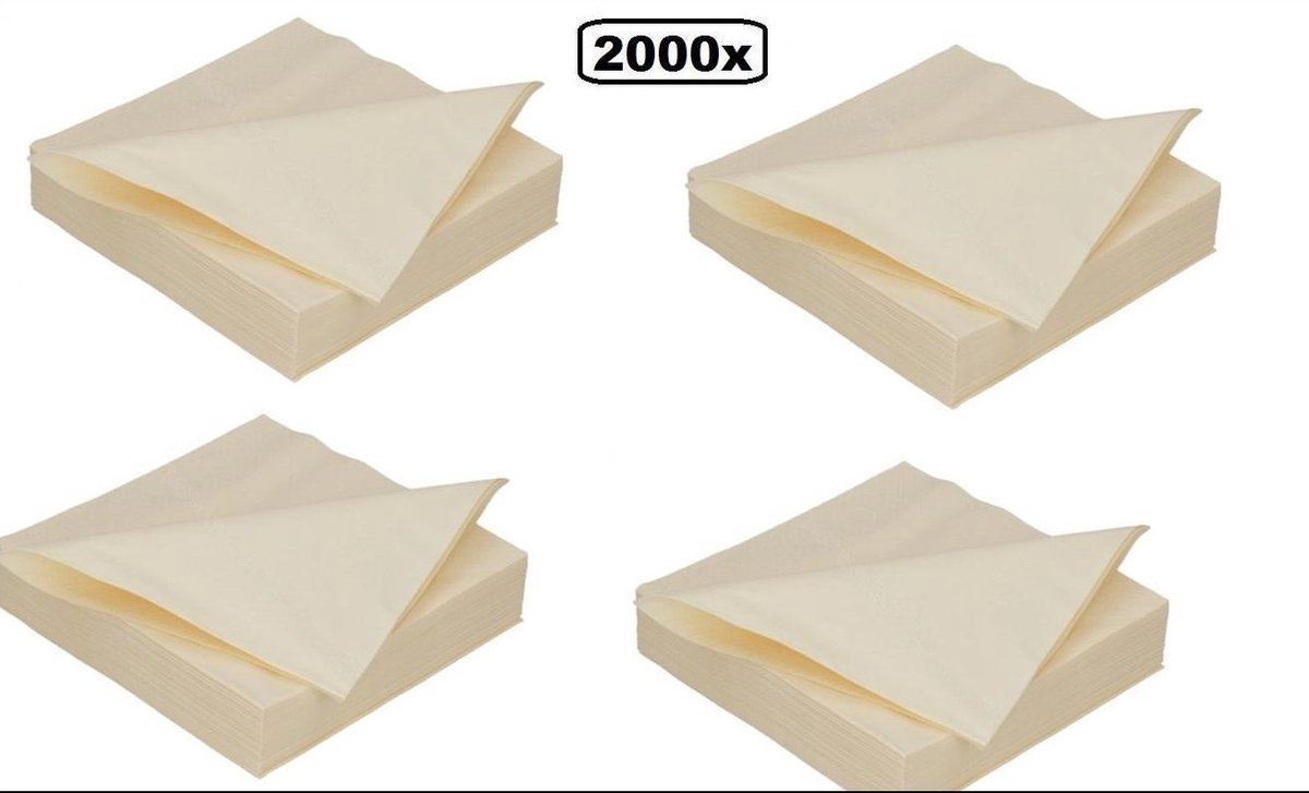 2000x Servet 33cm 2 laags champagne - servetten tissue diner eten biologisch afbreekbaar snack huwelijk trouwen bruiloft carnaval thema feest verjaardag