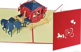 Popcards popupkaarten - Trouwkaart met Koets en Paarden Trouwen Huwelijk Valentijn Valentijnsdag Verloven Verloofd pop-up kaart 3D wenskaart