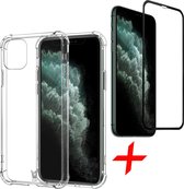 Hoesje geschikt voor iPhone 11 pro - Shock siliconen transparant + Screenprotector glas tempered glass screen protector full screen