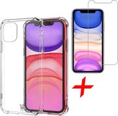 iPhone 11 Hoesje - Anti Shock Proof Siliconen Back Cover Case Hoes Transparant - Tempered Glass Screenprotector