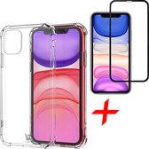 Hoesje geschikt voor iPhone 11 - Screenprotector Glas + Transparant Telefoonhoesje