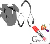 BDSM- Bondage- Handboeien benen met open hoofdsteun- Open been bandjes- Met Vibrator Lipstick als cadeau- Bellasupplies