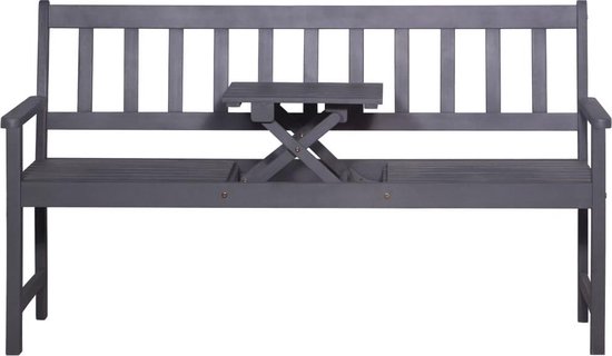 vidaXL Tuinbank met uitklaptafel 158 cm massief acaciahout grijs