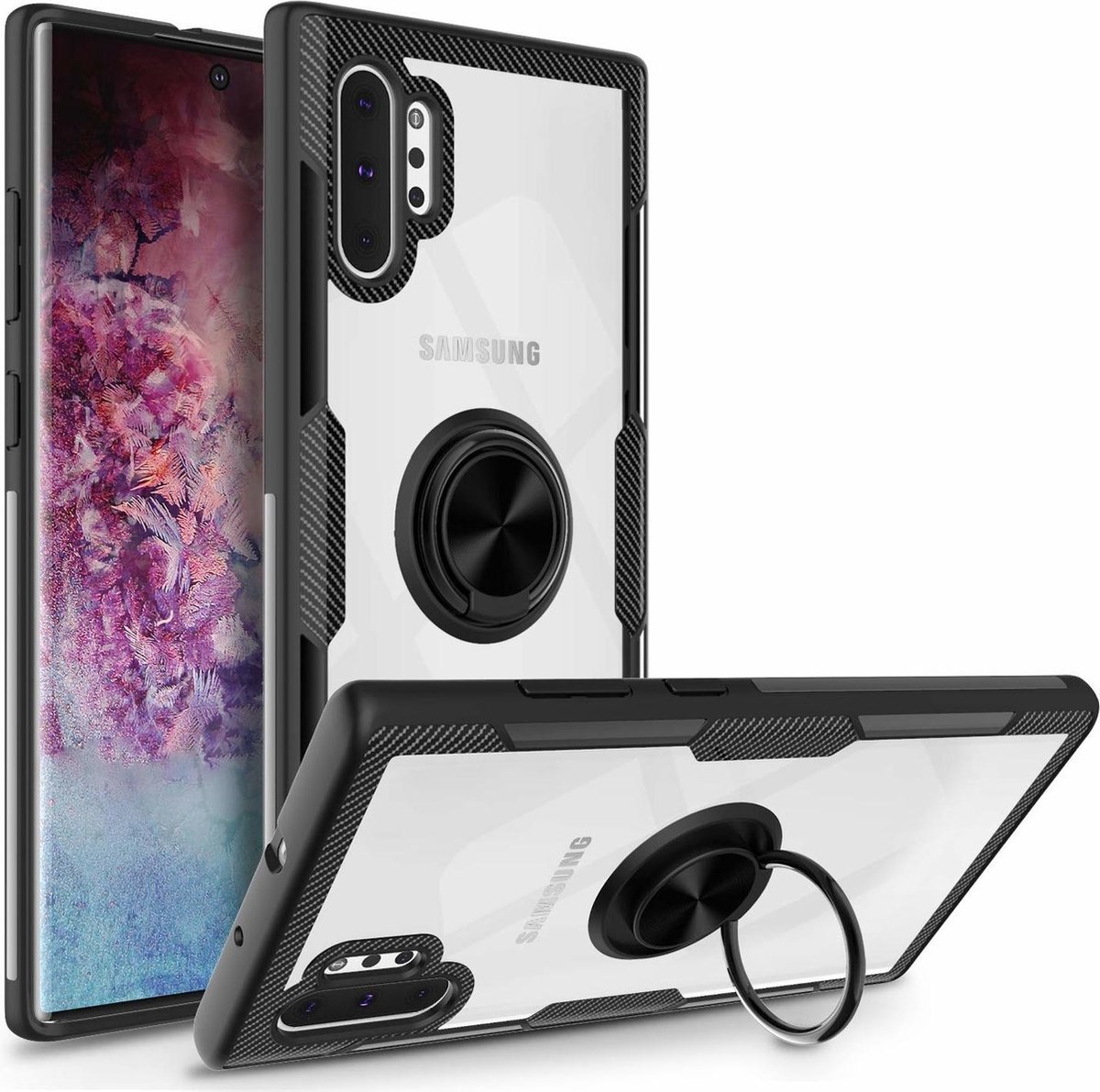 Ntech hoesje Geschikt voor Samsung Galaxy Note 10 Luxe TPU Magnetic Ring houder - Zwart