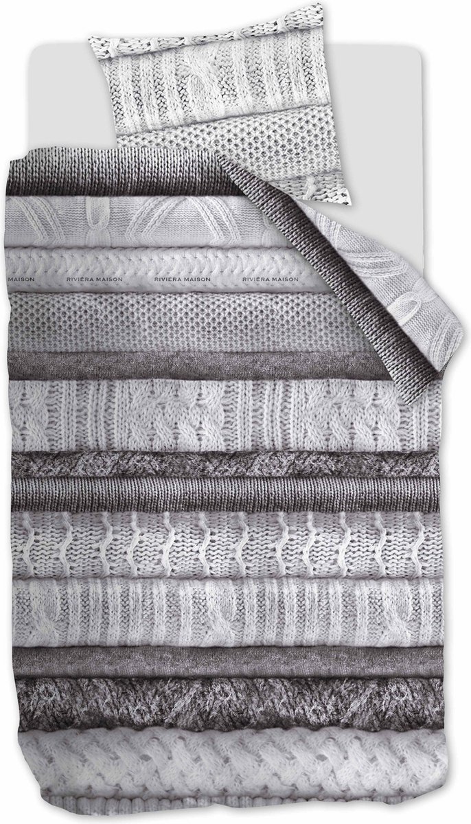 Riviera Maison Tricot Chaud Dekbedovertrek - Eenpersoons - 140x200/220 cm - Grey
