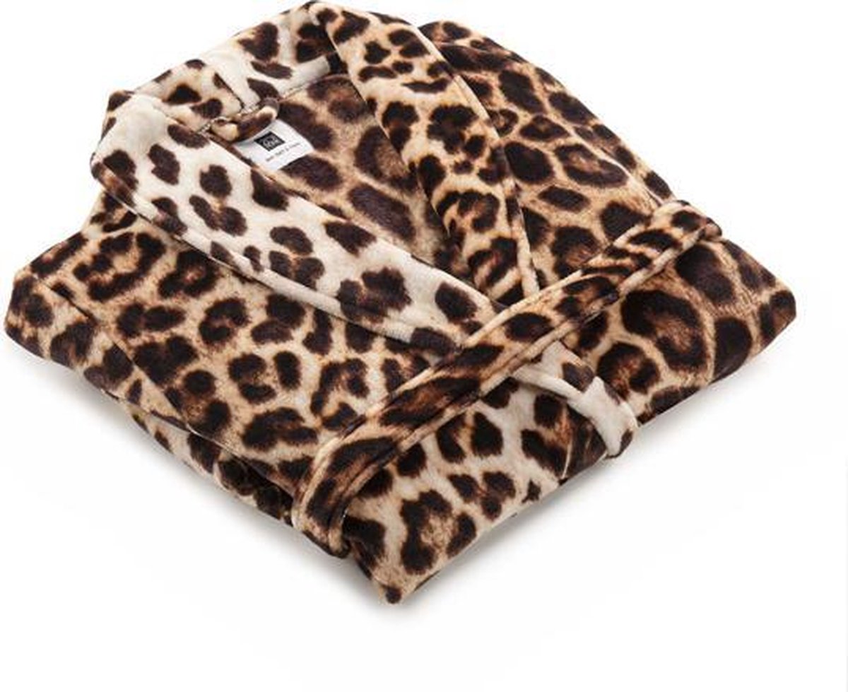 ZoHome Leopard Badjas Lang - Fleece - Maat S - Brown | bol.com
