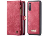 Samsung Galaxy A50 Bookcase hoesje - CaseMe - Effen Rood - Leer - Portemonnee met 11 Vakjes voor Pasjes en Ritsvak