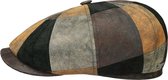 Stetson Hatteras Newsboy Cap Leer Patchwork Bruin-S