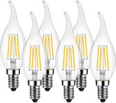 6 stuks filament LED-lamp “wind” voor kroonluchter, E14, 4W, kaarsvorm, warmwit, glas [Energieklasse A+]