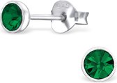 Joy|S - Zilveren petit 4 mm oorbellen groen kristal Sterling zilver 925