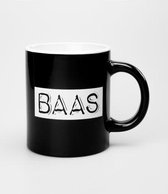 Mok - Zwart Wit - Baas - In cadeauverpakking met krullint