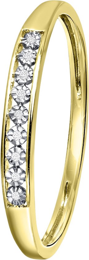 Lucardi Dames Ring met 9 diamanten 0,02ct - Ring - Cadeau - 14 Karaat Goud  - Geelgoud | bol.com