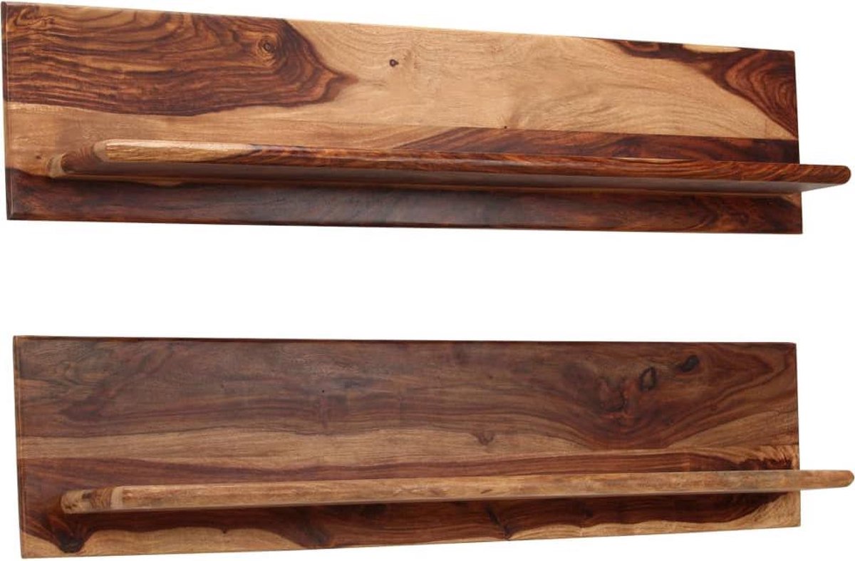 Zwevende Wandplank Massief Sheesham hout 2 stuks (Incl fotolijst) -  Boekenplank -... | bol.com