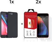 iPhone 7 Plus en 8 Plus Telefoonhoesje met 2 x Screenprotector| Zwart Soft Touch Siliconen Smartphone Case | Gehard Beschermglas