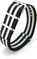 Premium Black White - Nato strap 18mm - Stripe - Horlogeband Zwart Wit