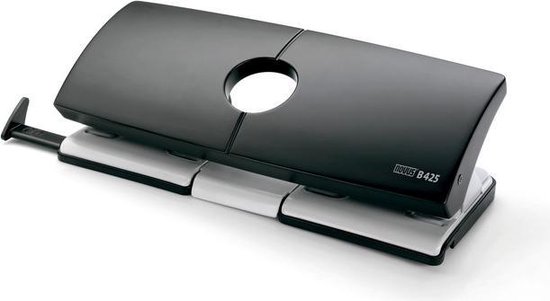 Zwarte Novus perforator B425 met grijze en witte elementen en een ronde opening.