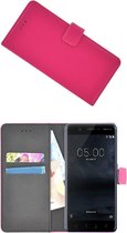 Roze Luxe Bookcase Wallet hoesje voor Nokia 5