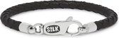 SILK Jewellery - Zilveren Armband - Roots - 830BLK.18 - zwart leer - Maat 18