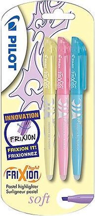 Pilot Frixion Light Soft Pastel markeerstiften, pastelgeel, 3 stuks