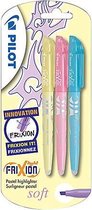 Pilot Frixion markeerstift set van 3 soft pastel blauw, geel, pink