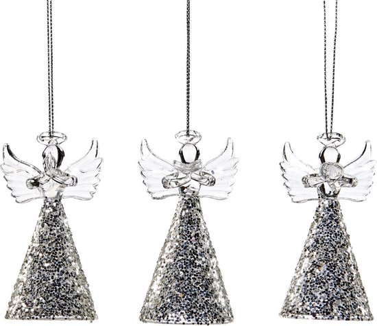 Goodwill Kerstbal-Engeltjes Glas Zilver Lengte 8 cm Voordeelaanbod 3 Stuks