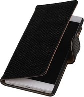 Huawei P8 Snake Slang Booktype Wallet Hoesje Zwart - Cover Case Hoes