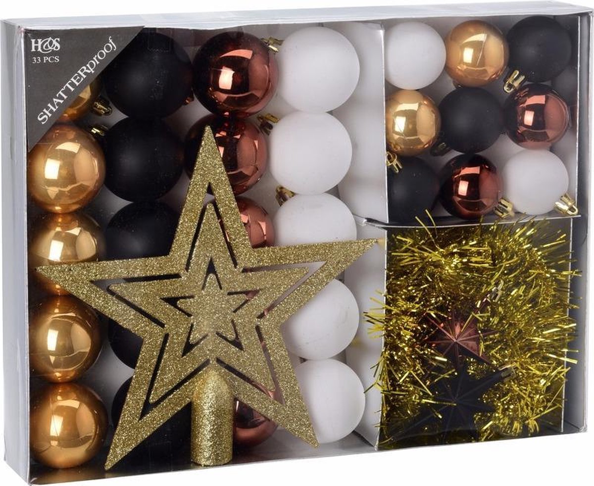 Medicinaal Denken Goot Kerstboom decoratie set 33-delig goud/zwart/wit | bol.com
