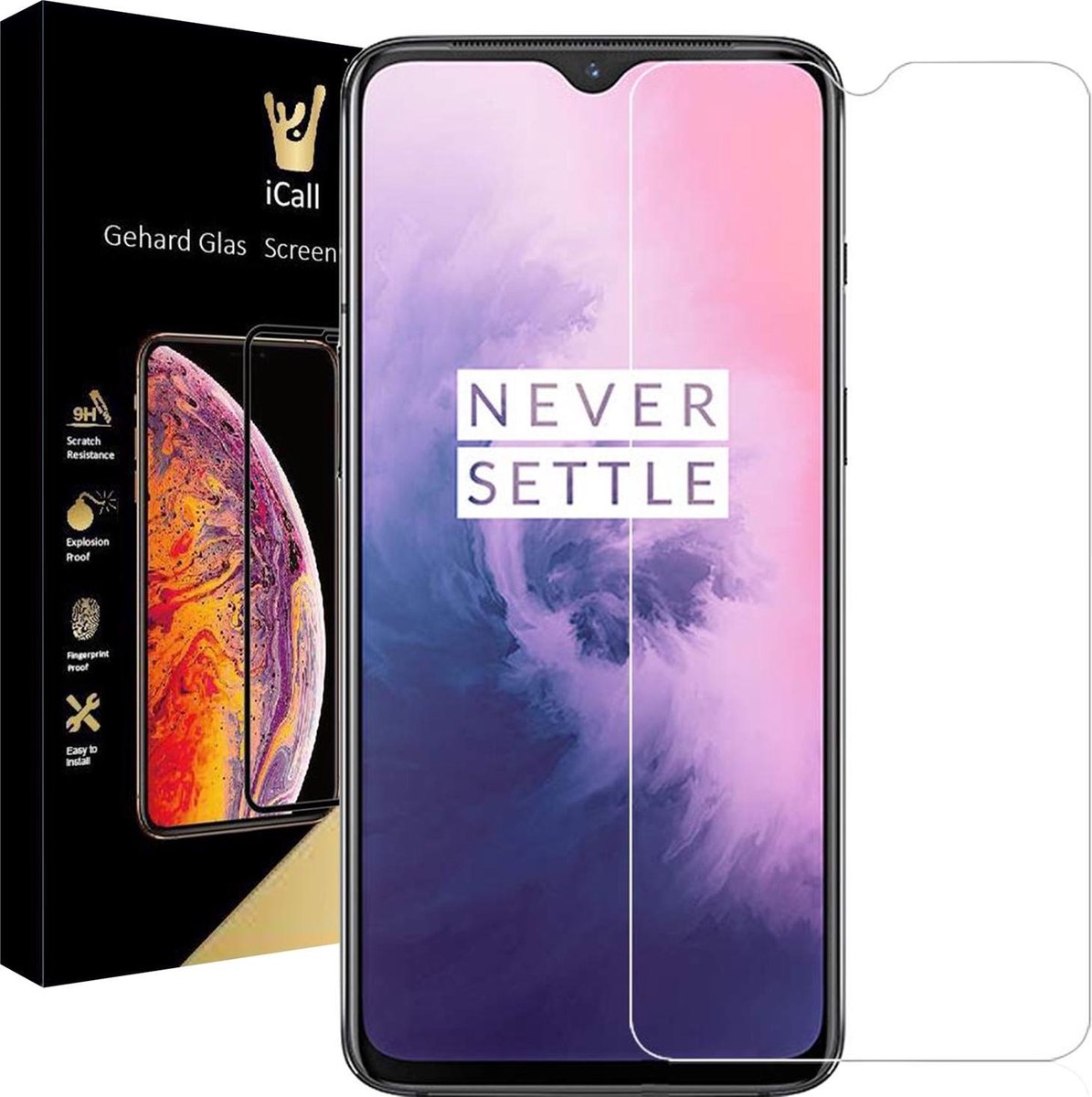 Screenprotector geschikt voor OnePlus 7 - Tempered Glass Gehard Glas - Case Friendly - iCall