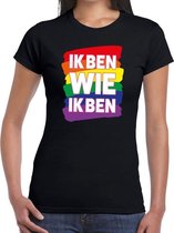 Ik ben wie ik ben regenboog gaypride shirt zwart voor dames L