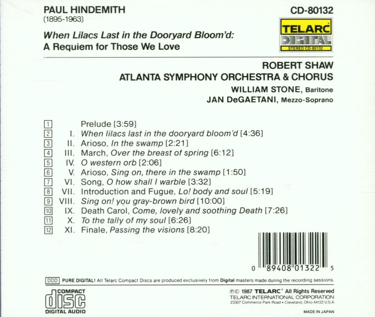 Hindemith When Lilacs Last in Dooryard Bloom'd / Shaw, Atlanta