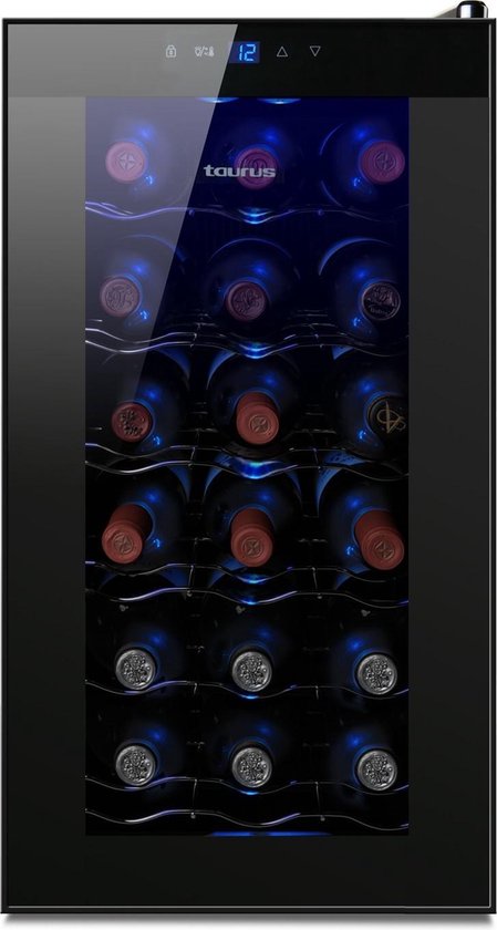 Koelkast: Taurus PTWC-18 Thermo-elektrische wijnkoeler Vrijstaand Zwart 18 fles(sen), van het merk Taurus