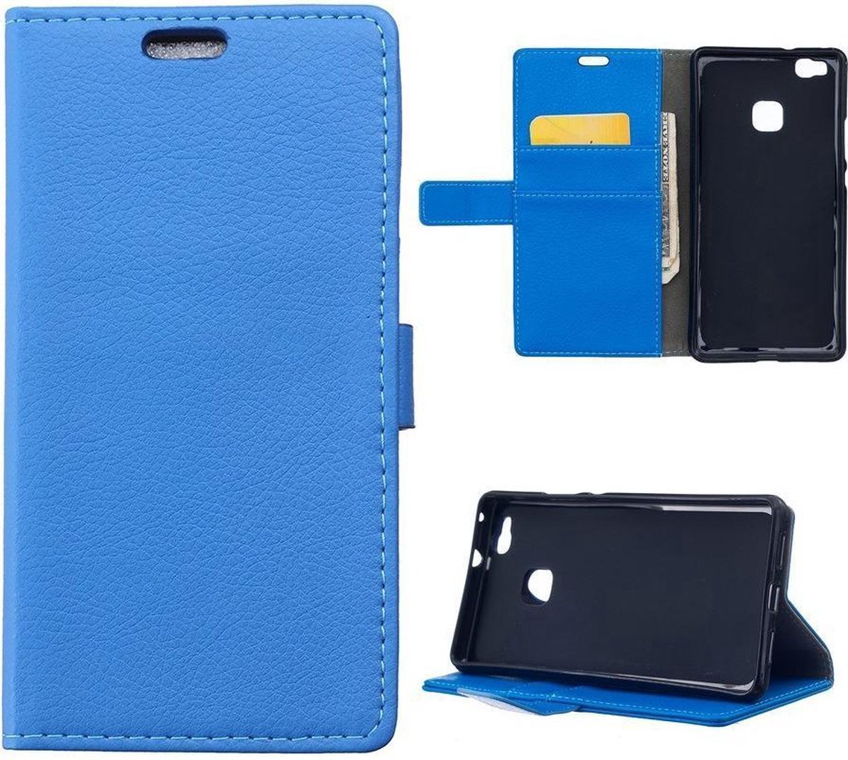 Litchi cover blauw wallet case hoesje Geschikt voor: Huawei GR3