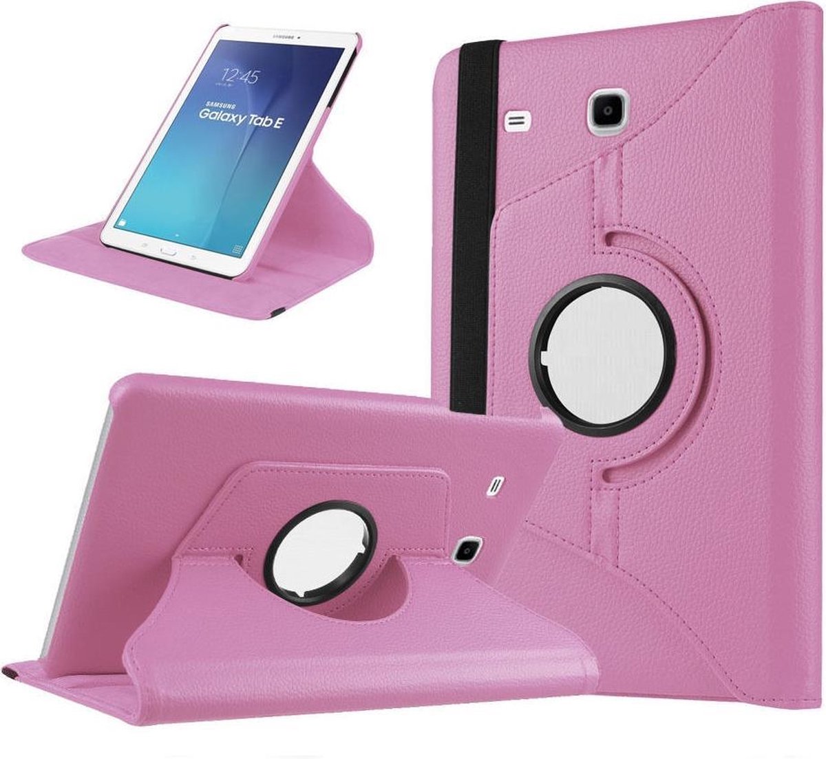 geschikt voor Samsung Galaxy Tab E 9.6 T560 / T561 Swivel Case 360 graden Draaibare Beschermhoes Tablethoes Cover Hoes met Multi-stand - Kleur Roze