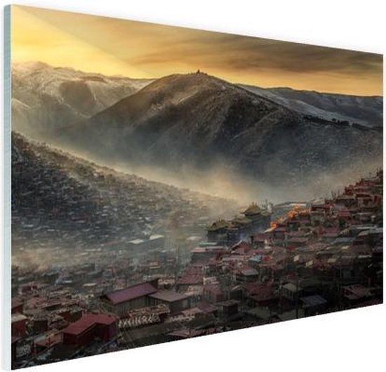 Oude Chinese stad in de bergen Glas 120x80 cm - Foto print op Glas (Plexiglas wanddecoratie)