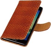 Sony Xperia C4 Snake Slang Booktype Wallet Cover Bruin - Cover Case Hoes