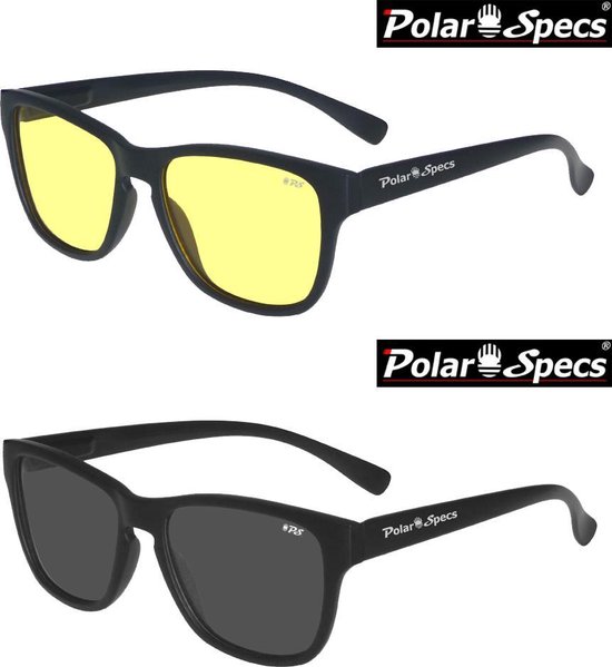 Combinatievoordeel Polar Specs® Polariserende Nachtbril + Polariserende Zonnebril Wave Classic PS9011 – Mat Black – Polarized – Small – Unisex
