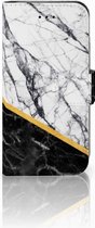Etuis Portefeuille Compatible avec Cuir Flip Cover Fermeture magnétique pour iPhone 7 | 8 | SE (2020) Coque Blanc Marbre Noir
