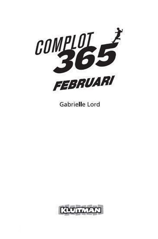 Boekomslag: Titel 'COMPLOT 365 FEBRUARI' met een springend figuurtje.