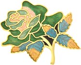 Behave® Broche bloem roos groen - emaille sierspeld -  sjaalspeld