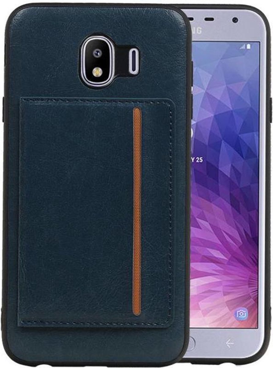 Navy Staand Back Cover 1 Pasjes voor Samsung Galaxy J4
