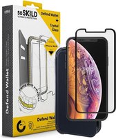 SoSkild iPhone Xs/X Defend Wallet Impact Case Black and Tempered Glass Transparent