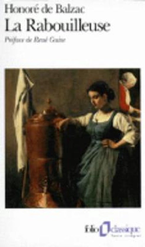 Couverture du livre : 'La Rabouilleuse' par Honoré de Balzac avec une peinture d'une femme dans un décor de cuisine.