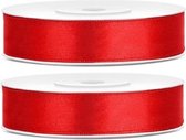 2x Rubans décoratifs en satin rouge 12 mm - Rubans décoratifs - Rubans cadeaux - Rubans de décoration