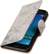 Mobieletelefoonhoesje.nl - Bloem Bookstyle Hoesje voor Samsung Galaxy J1 Wit