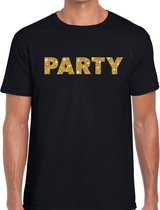 Party goud glitter tekst t-shirt zwart voor heren - heren verkleed shirts L